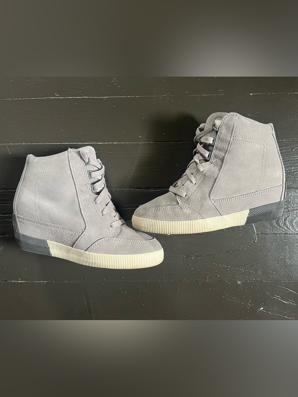 Sorel Women's Light Gray Suede Wedge Sneakers